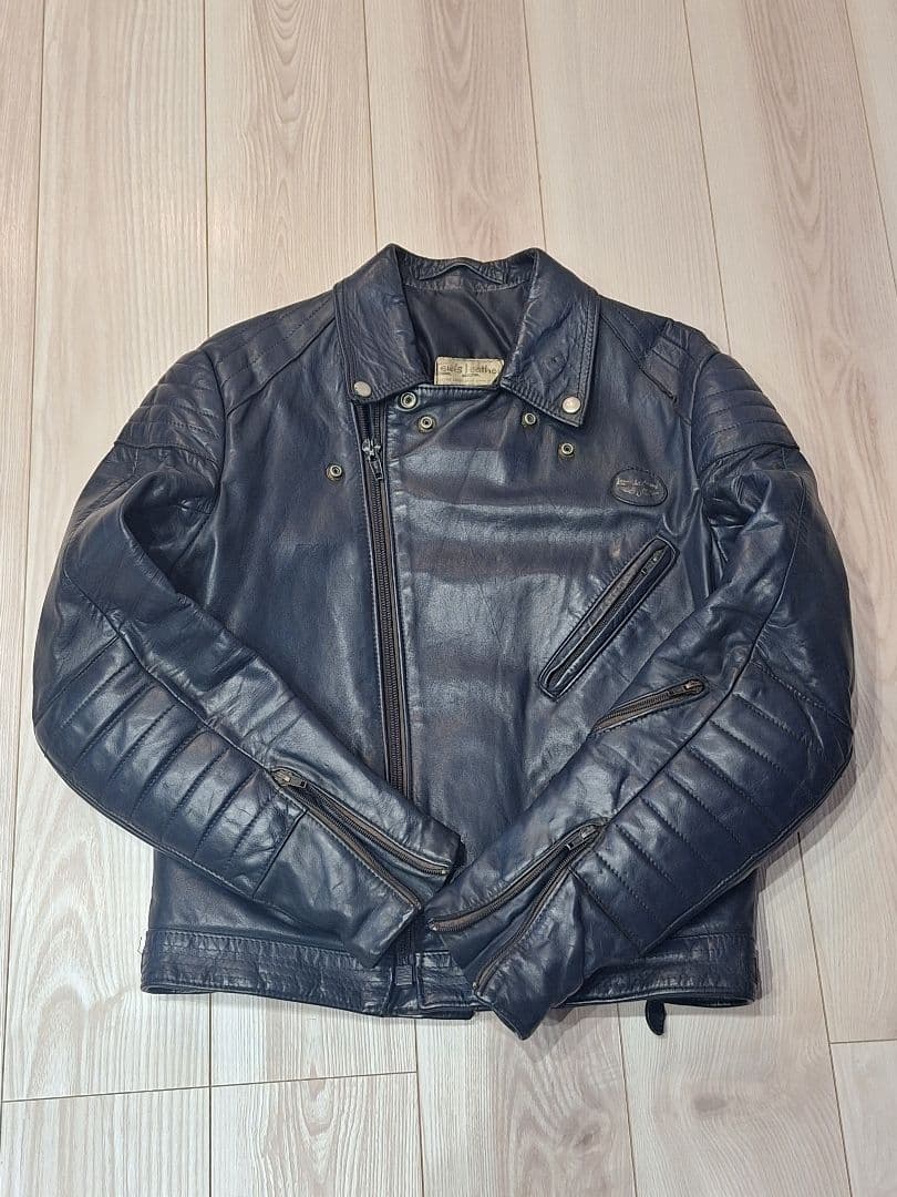 銀*花様 ルイスレザー ヨーロッパ ネイビー ダブル ビンテージ 70S ライダ