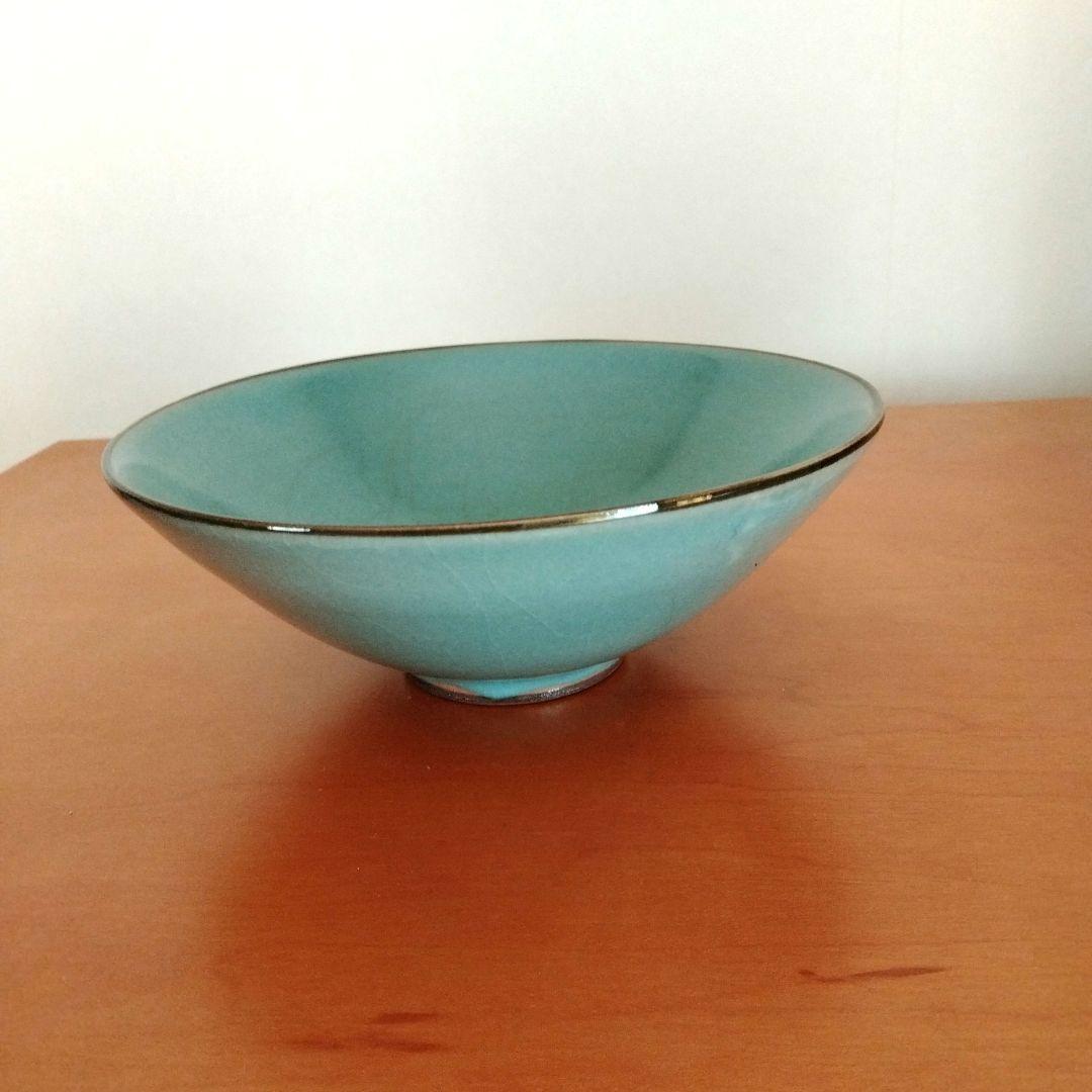 鉢、平茶碗　鯉江鋼吉作　天目釉　木箱付き