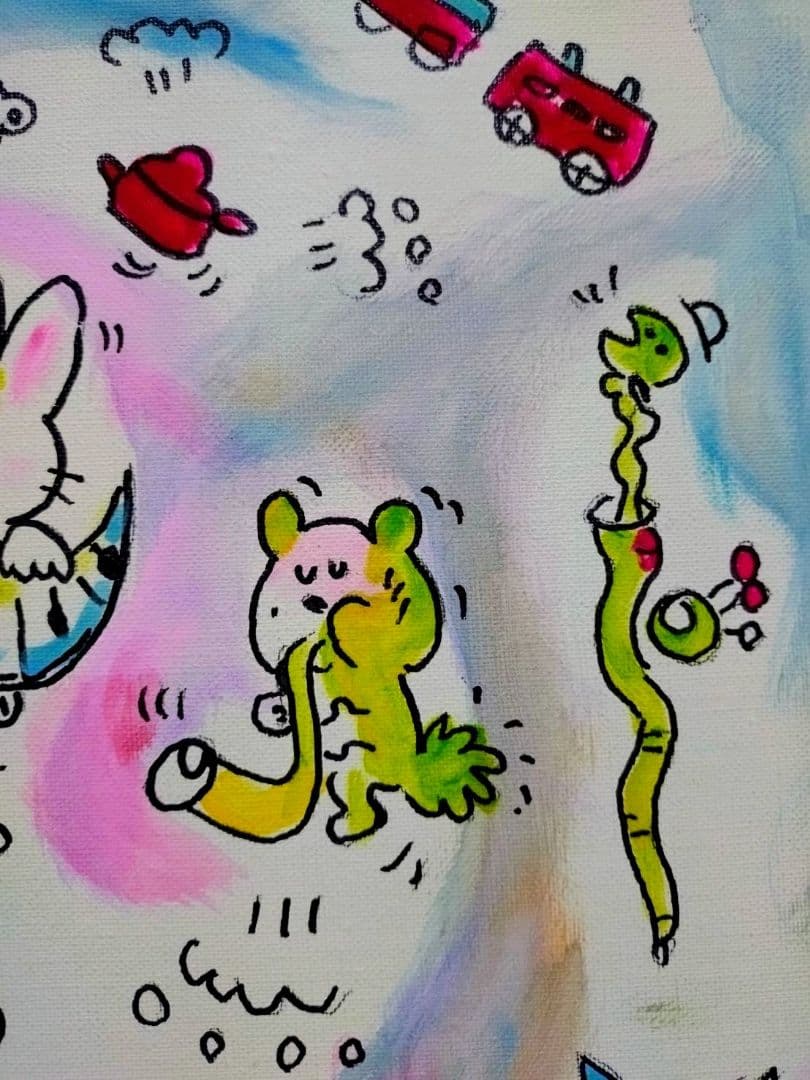 【F6号】水森亜土　手描き作品/表裏サイン・裏描き有/油彩/アクリル/額縁/額装