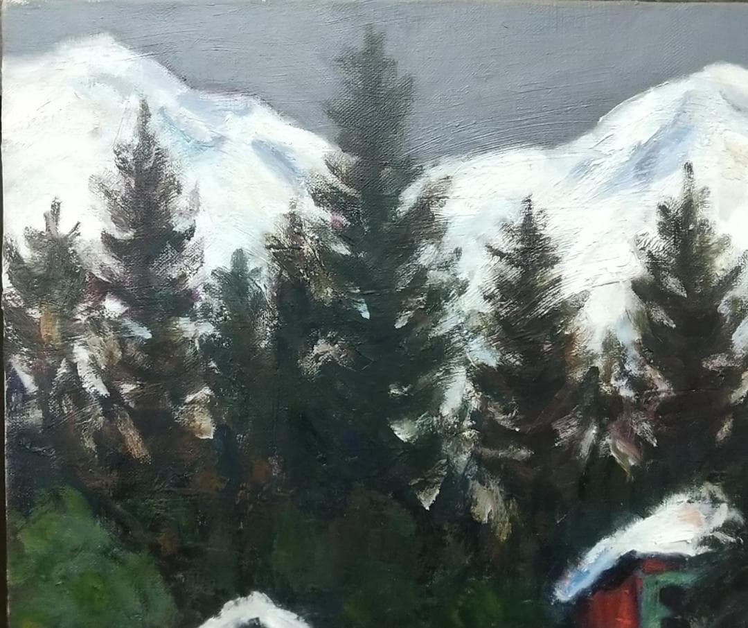 「雪の温泉場」Ⅱ 法師 '61 F8 油絵 油彩画 絵画 アート 風景画