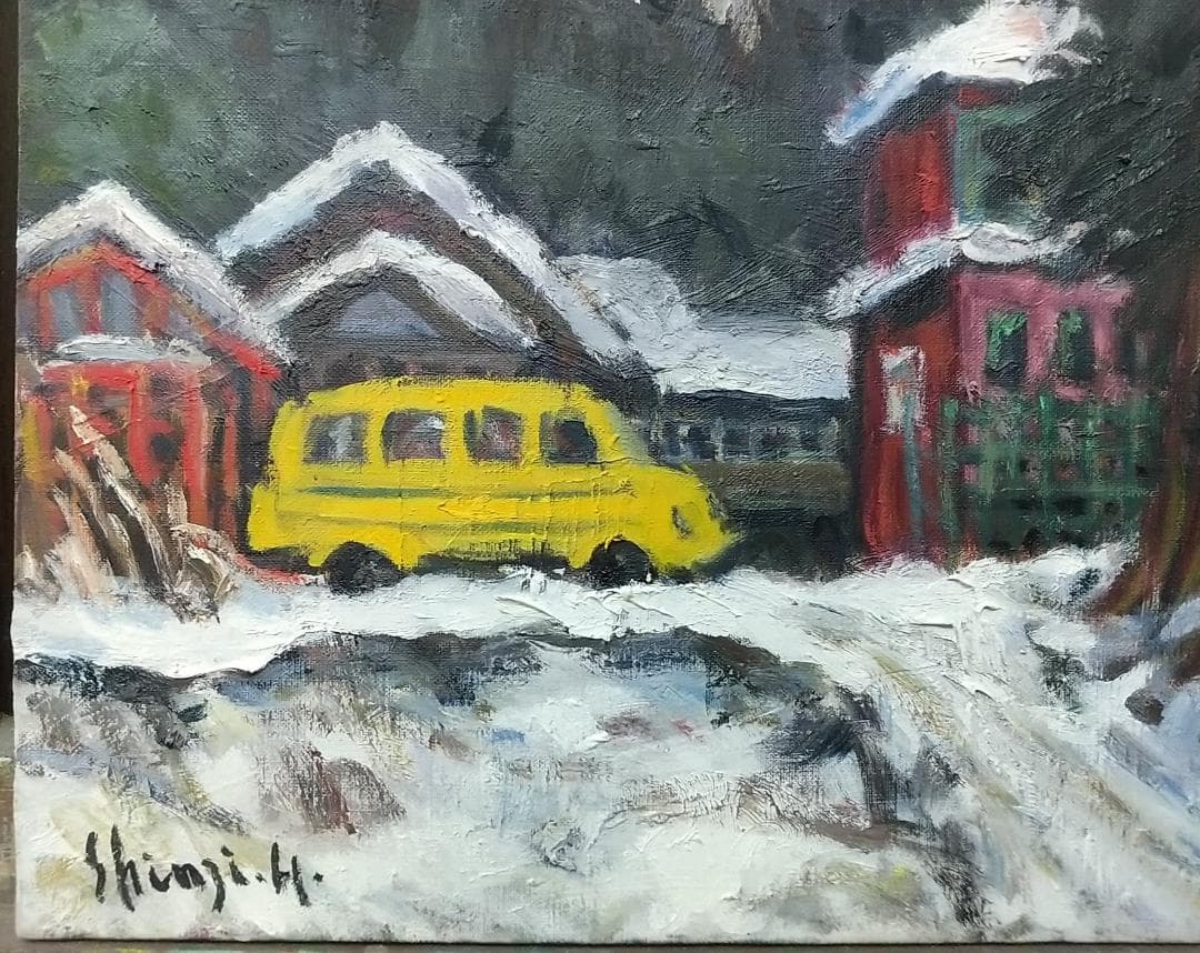 「雪の温泉場」Ⅱ 法師 '61 F8 油絵 油彩画 絵画 アート 風景画