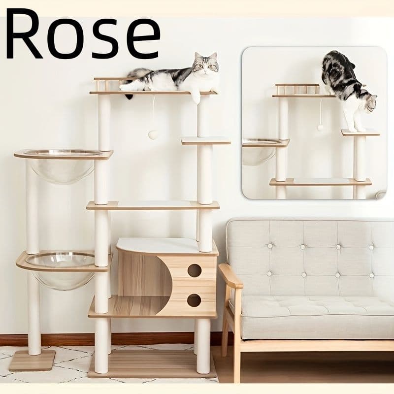 キャットタワー 木製 据え置き おしゃれ 多頭飼い 滑り止めマット付き