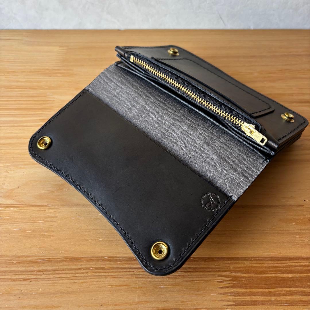 【ブラック&クロコダイル】ミドルトラッカーウォレット イタリアンレザー　②2