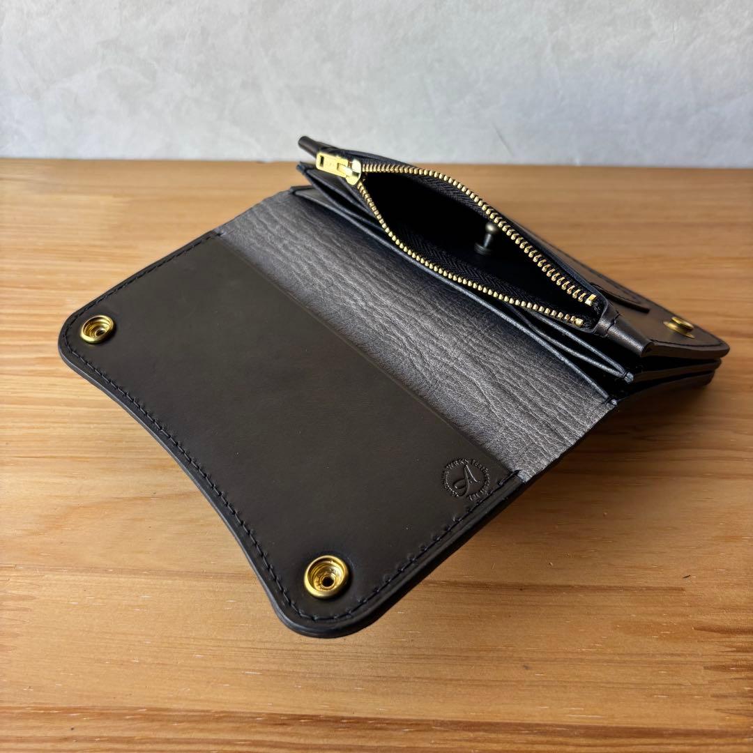 【ブラック&クロコダイル】ミドルトラッカーウォレット イタリアンレザー　②2