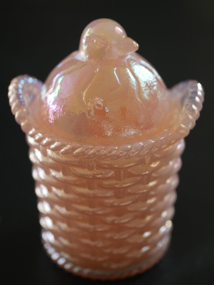 フェントン イリデセントグラス バードオンザネスト 蓋付き小物入れ