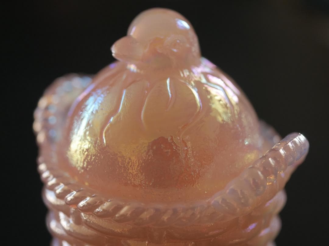 フェントン イリデセントグラス バードオンザネスト 蓋付き小物入れ