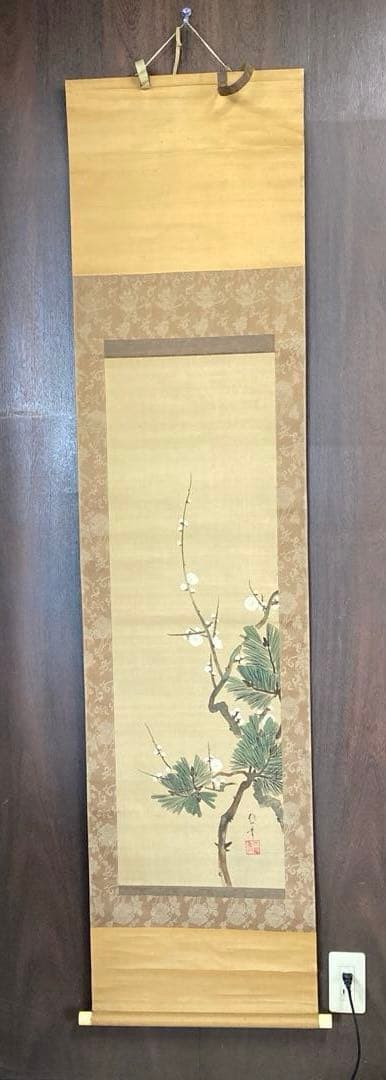松梅図 掛け軸 掛軸 軸装 日本画 墨彩画 水墨画 東洋美術 古美術 骨董品
