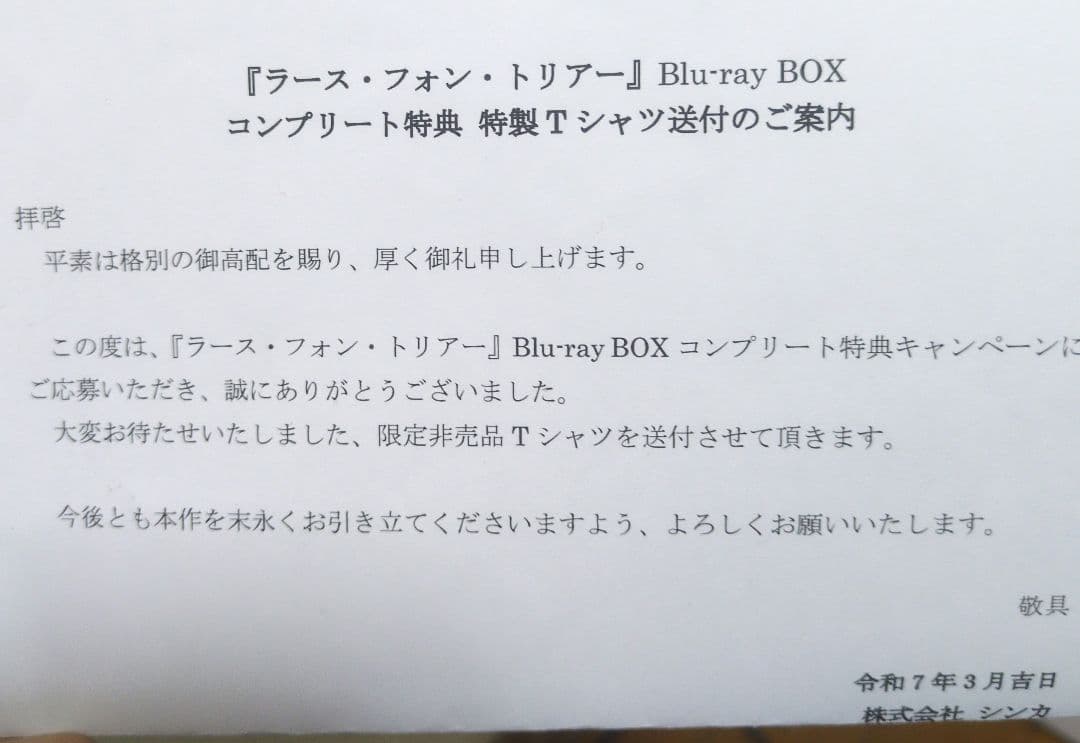 ダンサー·イン·ザ·ダーク コンプリート特典 特製Tシャツ Ｌサイズ(未開封)