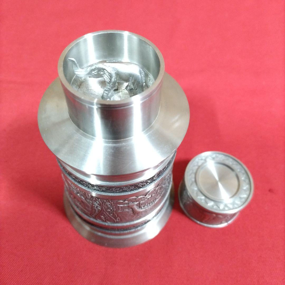 象の絵づくしの錫の茶入 茶心壺 煎茶道具 紅茶 烏龍茶