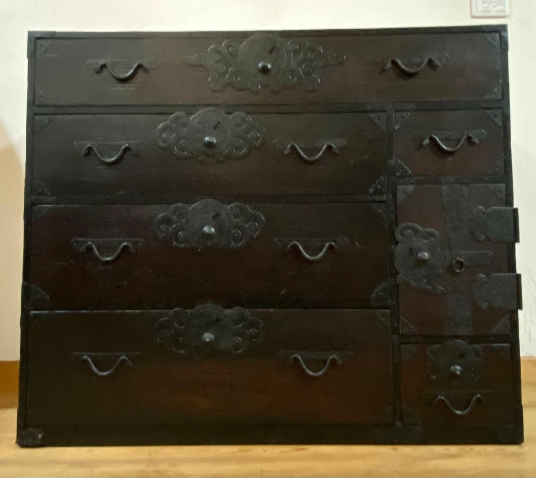 骨董の仙台箪笥　アンティークチェスト　鍵有り