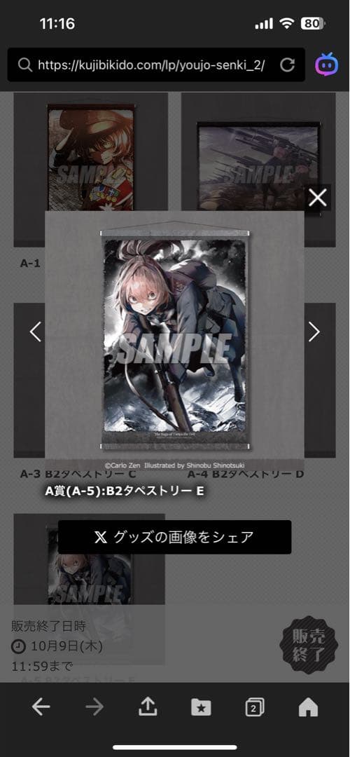 くじ引き堂　幼女戦記オンラインくじ　A賞　B2タペストリー　5種類フルコンプ