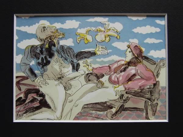 池田満寿夫、逢引き、希少画集画、新品額装付