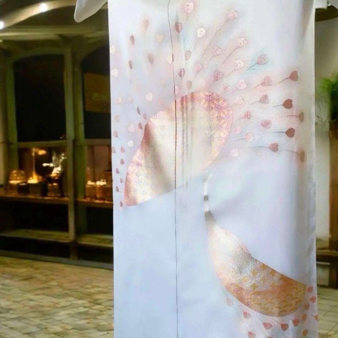 【美品】金彩 孔雀 松坂屋 生絹 訪問着 着物 フルセット スモールサイズ