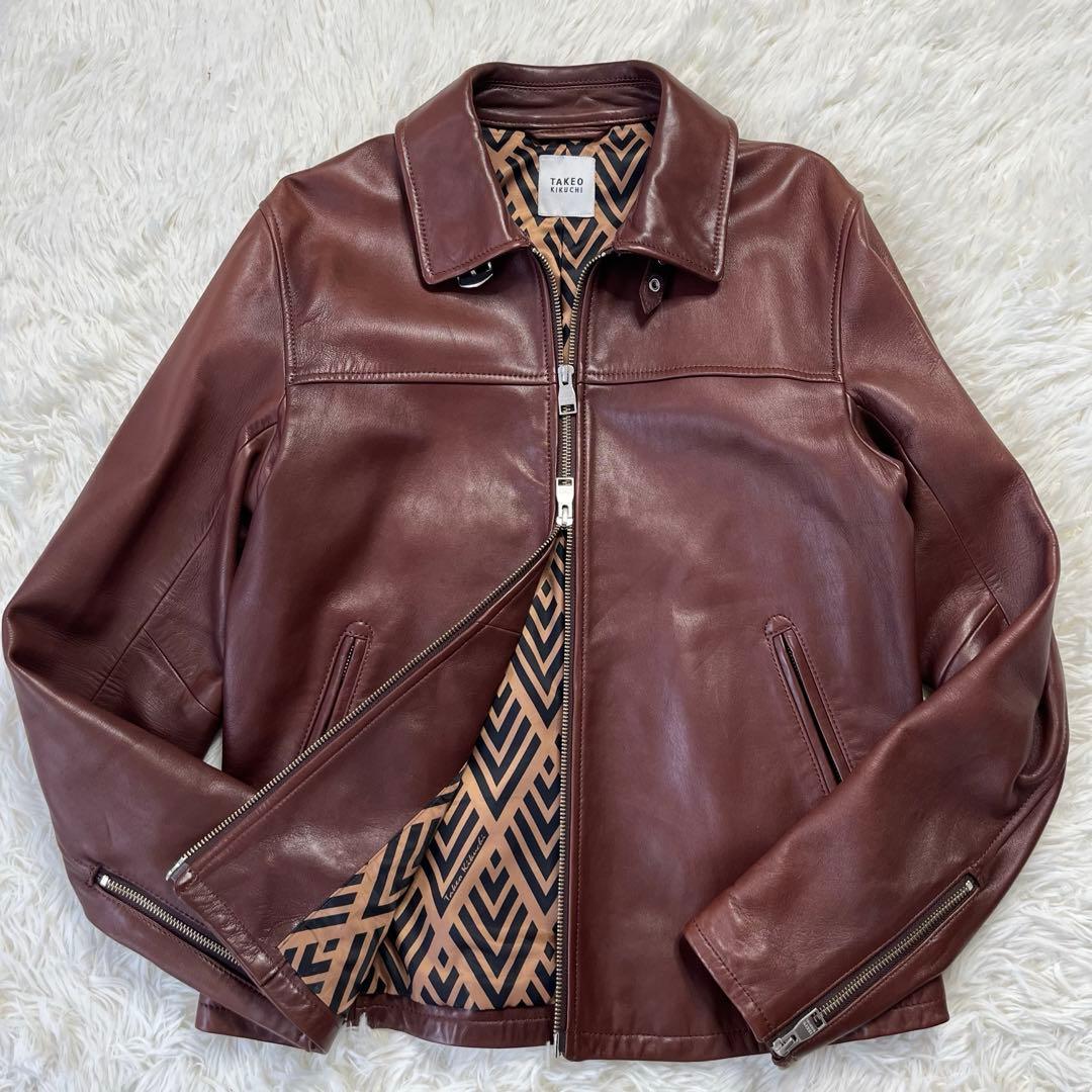 ★美品★TAKEO KIKUCHI ラムレザー レザージャケット 裏地総柄 L