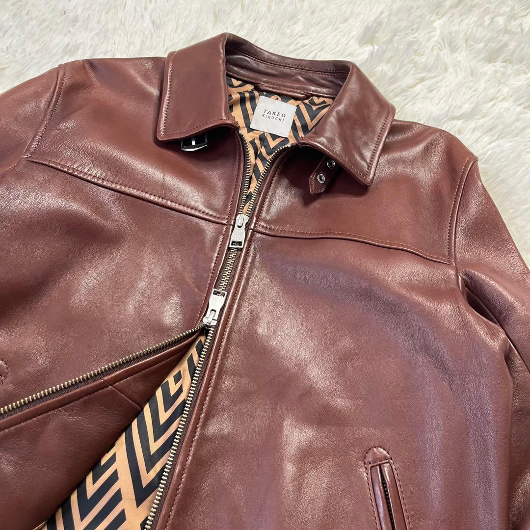 ★美品★TAKEO KIKUCHI ラムレザー レザージャケット 裏地総柄 L