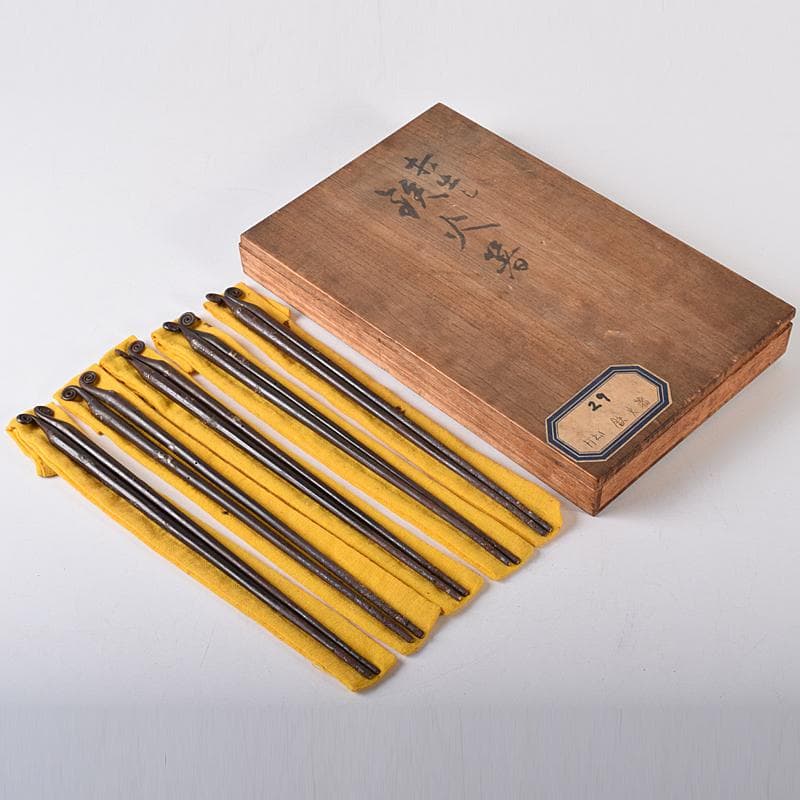茶道具　釜師　木越三右衛門作　打出し　蕨頭　鉄火箸　五組　共箱　D　R8281