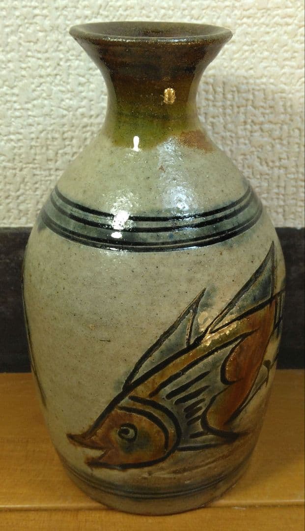 人間国宝 金城次郎 海老魚紋徳利 栞 共箱 美品 壺屋焼 壷屋焼 笑魚 やちむん