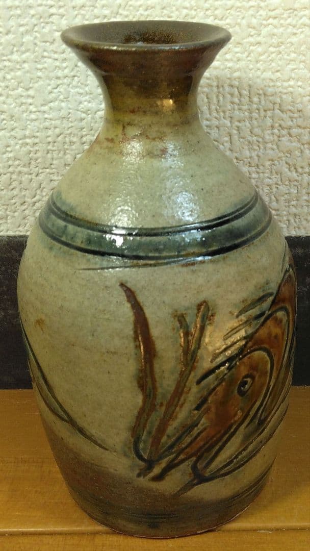 人間国宝 金城次郎 海老魚紋徳利 栞 共箱 美品 壺屋焼 壷屋焼 笑魚 やちむん