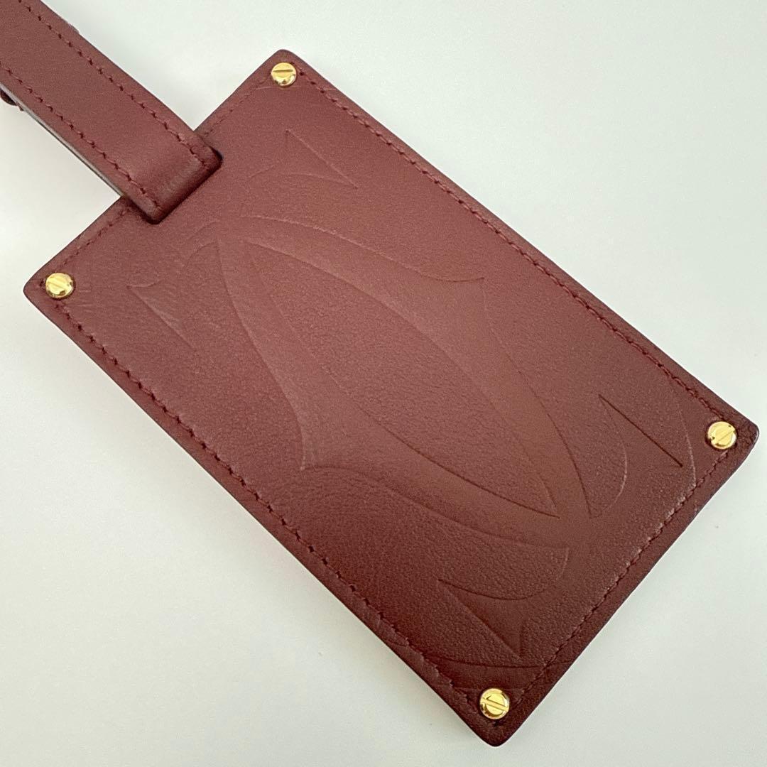 カルティエ マストライン レザー ネームタグ バッグチャーム ボルドー 袋付き1