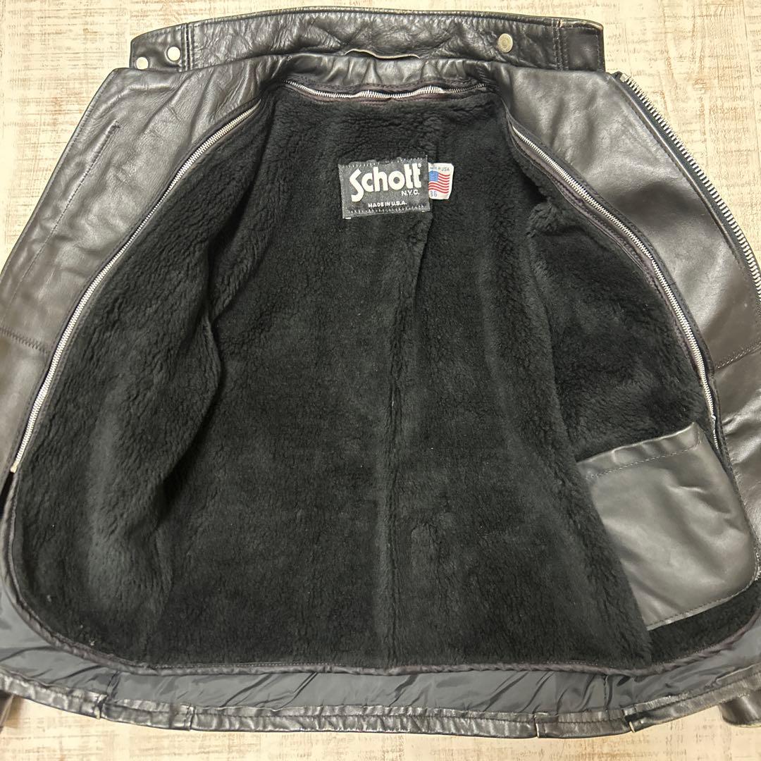 い*銀様 Schott（ショット）　 シングルレザーライダースジャケット　36