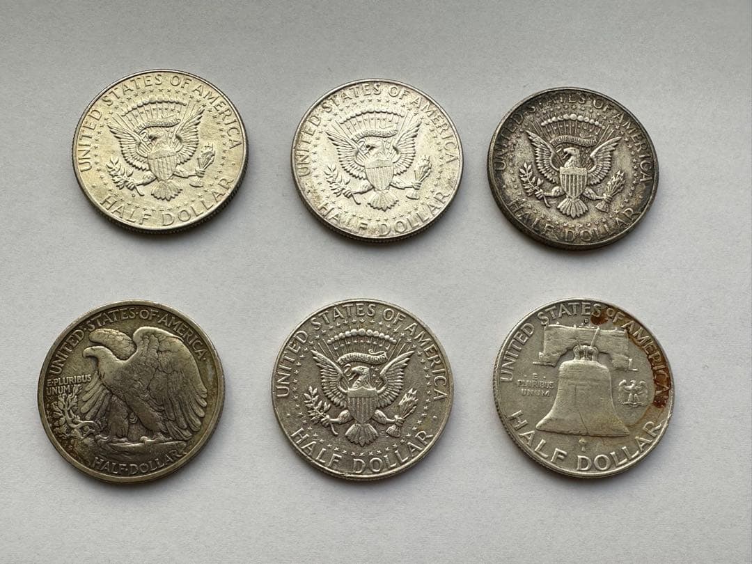 アメリカ銀貨　6枚　1964年ケネディ銀 ウォーキングリバティー 銀貨 本物