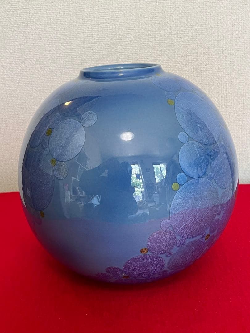 中田一於 淡青釉裏銀彩 花瓶 N43 日本工芸会正会員 九谷焼 花器