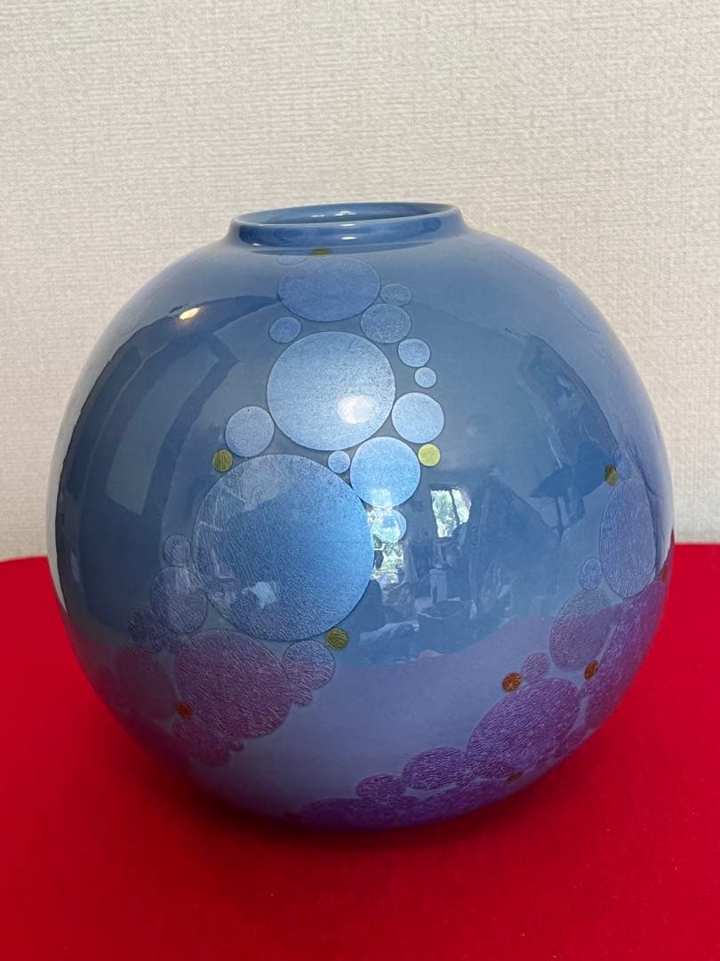 中田一於 淡青釉裏銀彩 花瓶 N43 日本工芸会正会員 九谷焼 花器