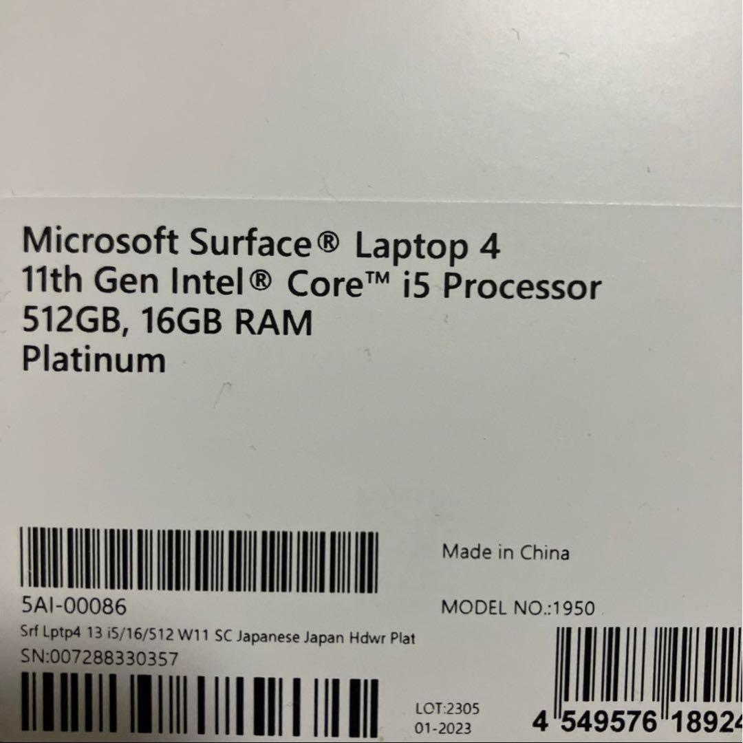 Windowsノート本体 Microsoft Surface Laptop 4 Core i5 16GB