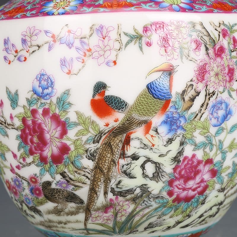 景徳鎮 陶磁花瓶 琺瑯粉彩花鳥賞瓶 装飾品 現代工芸品 美術品 置物