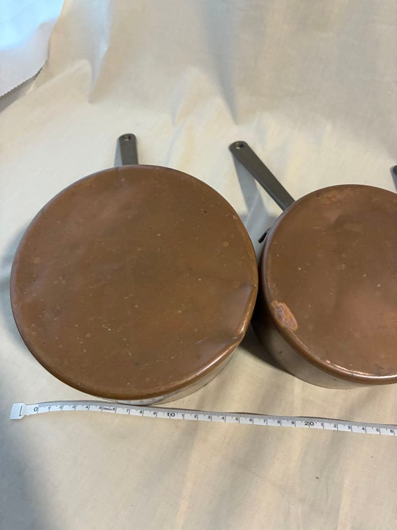 フランス アンティーク 壁掛け装飾に 軽い銅鍋6個セットコッパー 片手鍋 真鍮