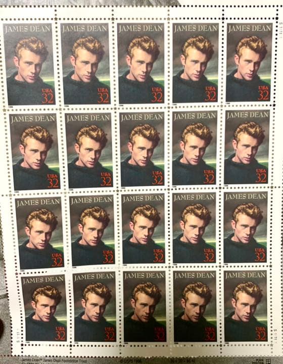 レア　スタンプハリウッドジェームスディーン　140枚分の切手 x 7シート 希少