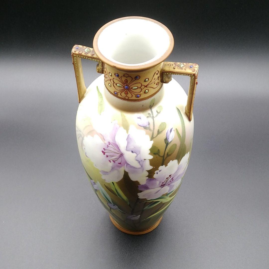 オールドノリタケ 百合 絵 エナメル ジュール 花瓶