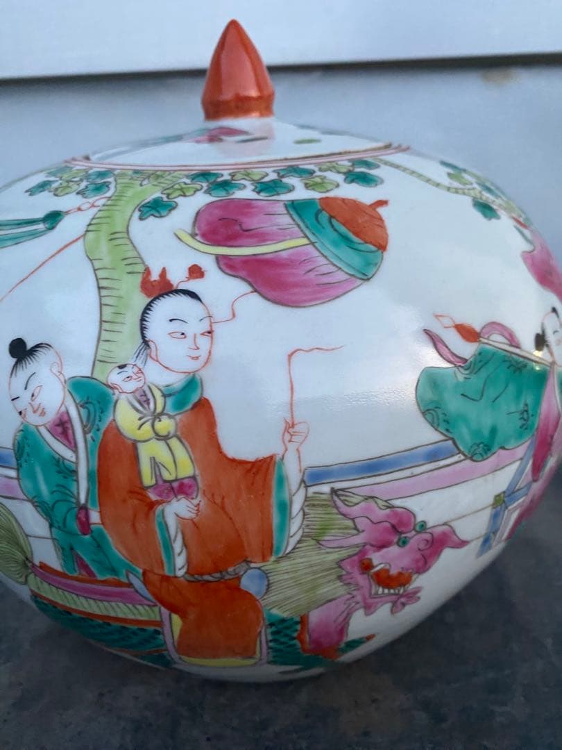 中国　清時代　童子絵　壺　古美術　骨董品