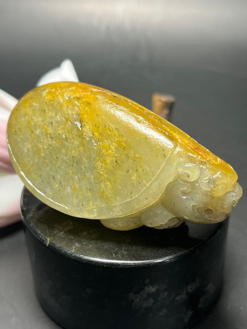 本物和田玉★籽料★青花黄皮！招財モチーフ龍亀証明書付き