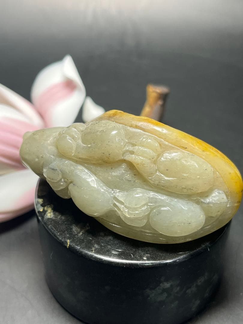 本物和田玉★籽料★青花黄皮！招財モチーフ龍亀証明書付き