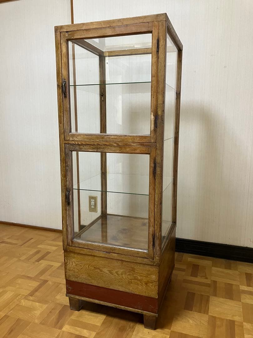 レトロ商品　アンティークガラスケース 木製商品ケース　4段ケース