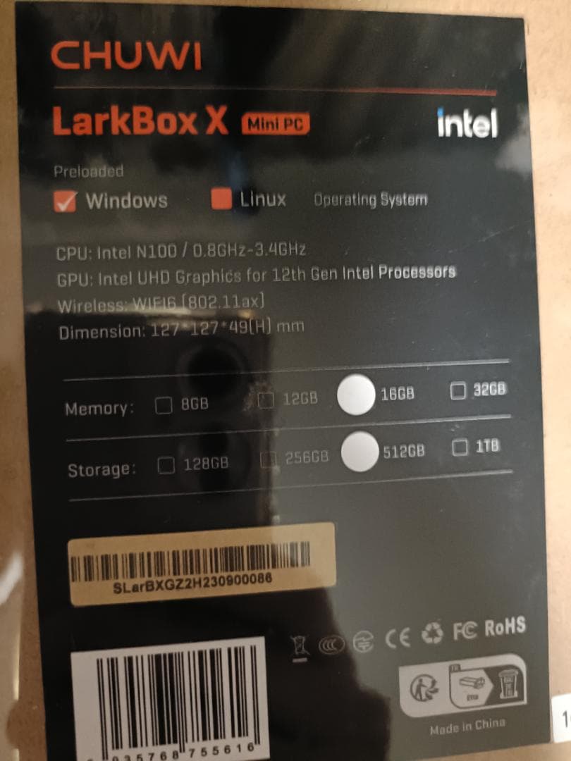 ミニPC CHUWI LarkBox X Mini PC