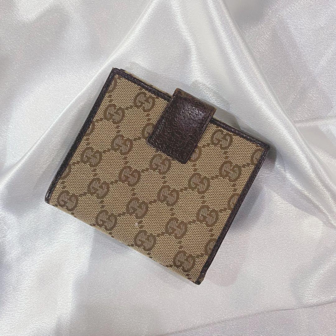 【GUCCI】二つ折り財布／GGキャンバス／ベージュ&ブラウン