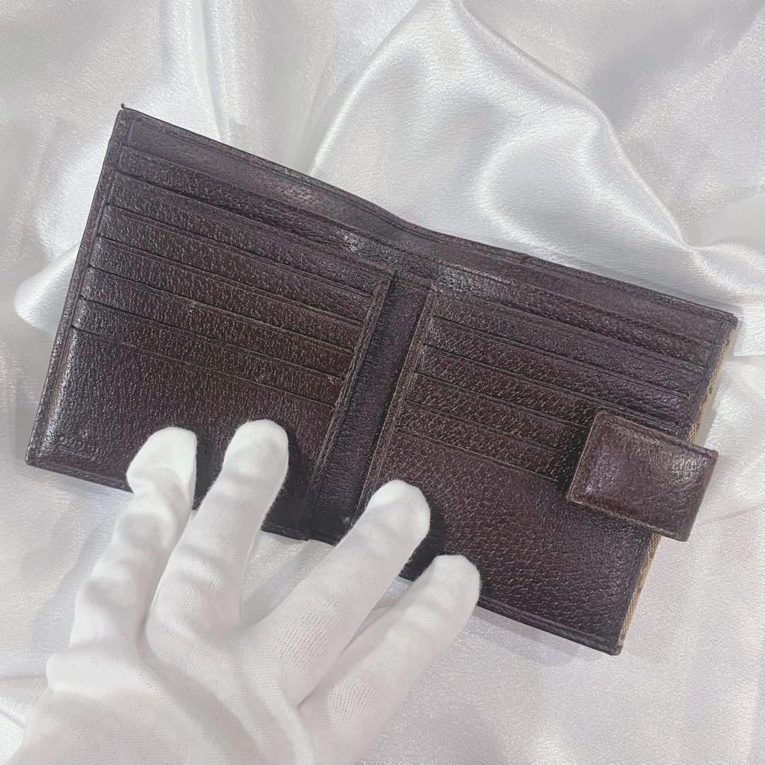 【GUCCI】二つ折り財布／GGキャンバス／ベージュ&ブラウン