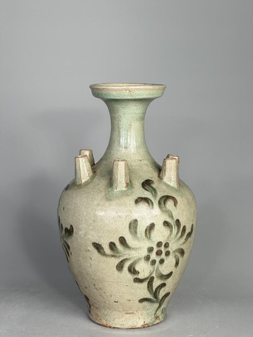 韓国美術　　高麗青磁　鉄絵花卉文六孔瓶　花瓶　華道具　古物 骨董　李朝　古朝鮮