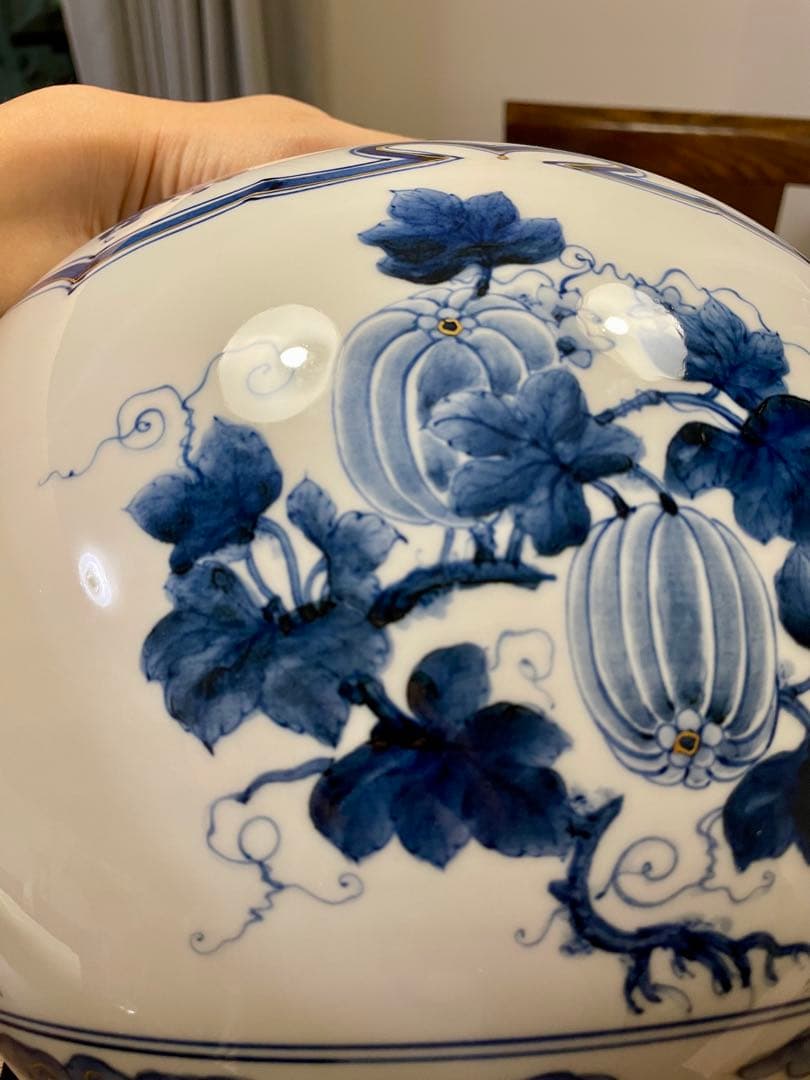 人間国宝 山本長左 九谷焼 染付 花瓶 藍九谷 宮内庁御用達 花器 花生 壷