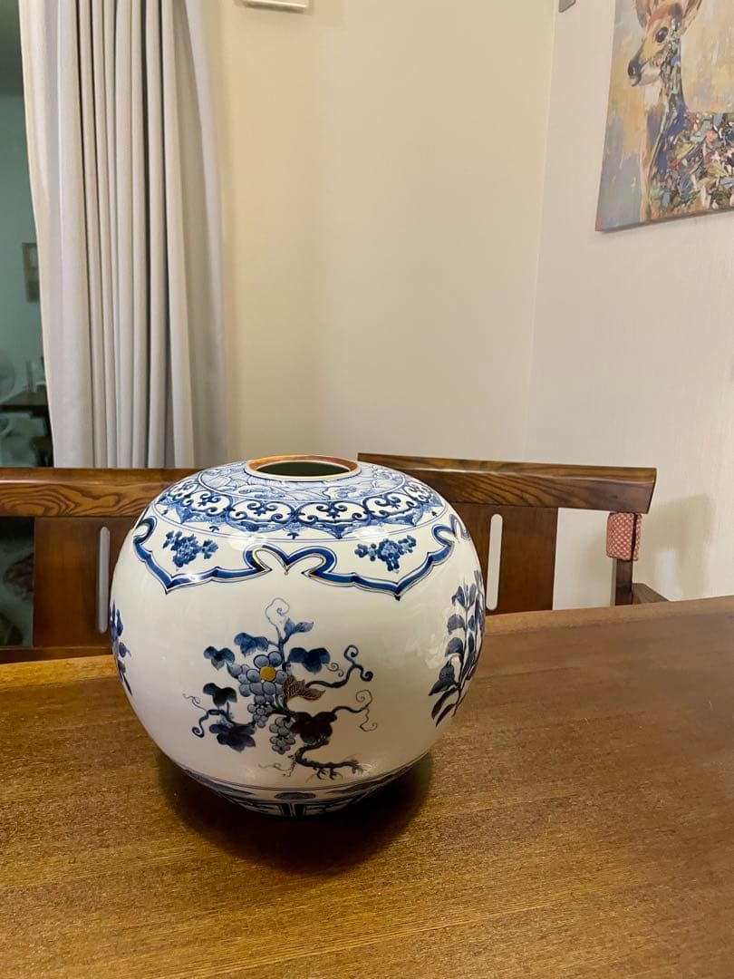 人間国宝 山本長左 九谷焼 染付 花瓶 藍九谷 宮内庁御用達 花器 花生 壷