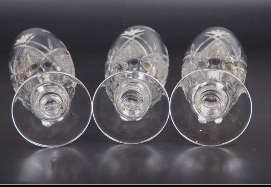 送料無料　カガミクリスタル　江戸切子ワイングラス3P 箱あり　酒器