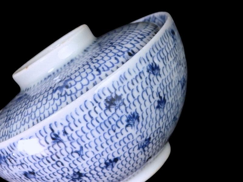 古伊万里　染付　微塵唐草の図　蓋茶碗　２客　C556AS-CWk