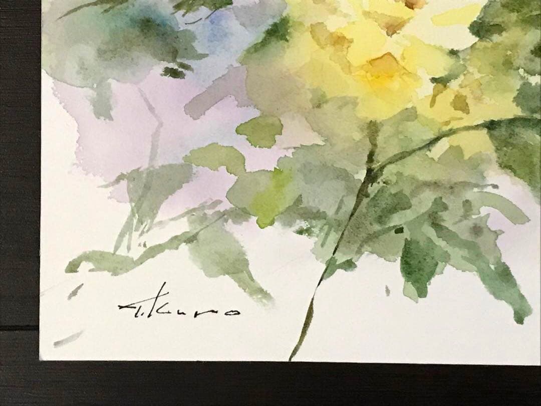 黒川達也　「黄薔薇」 水彩画　真作　宮永岳彦師事　シートの状態　額無し
