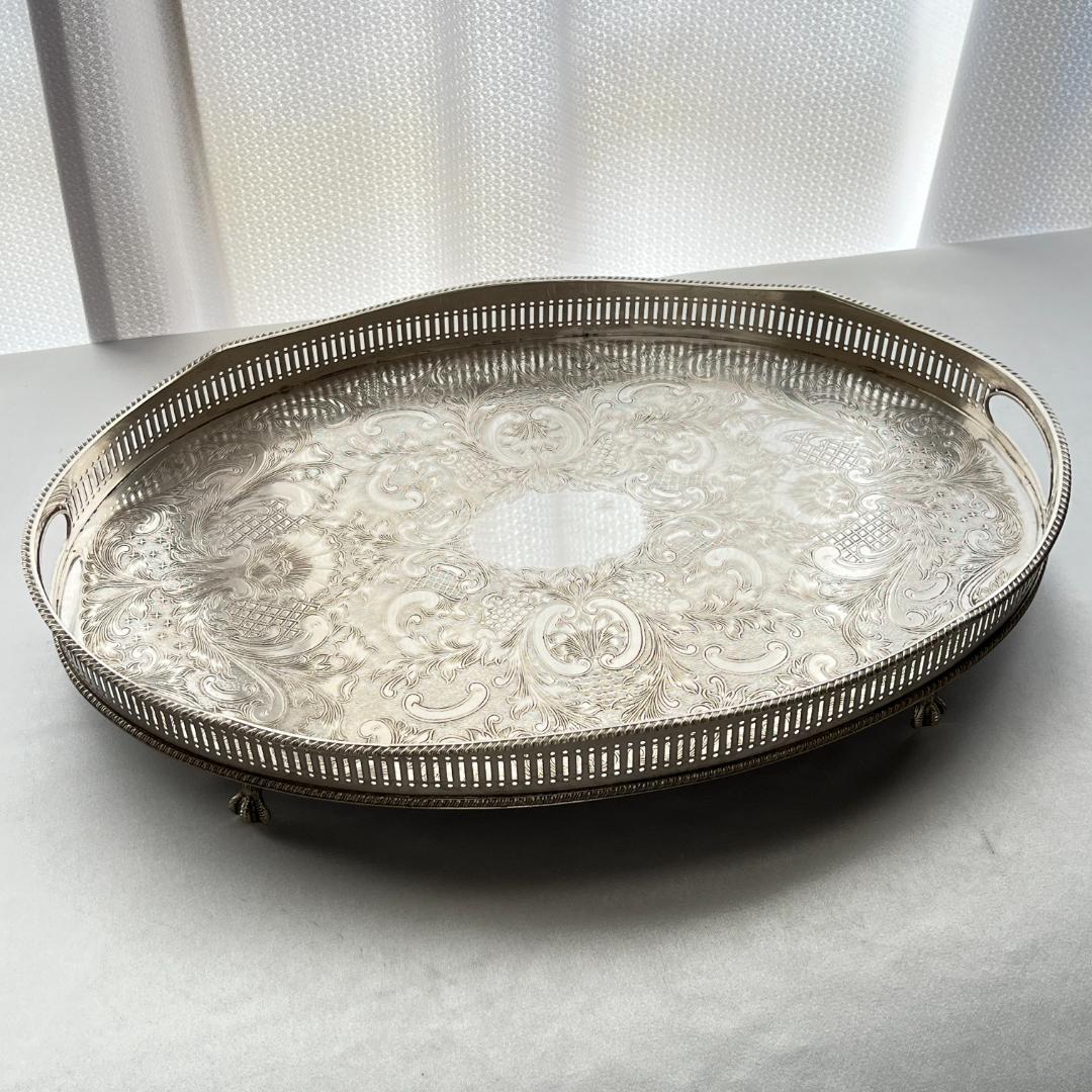 【英国】 ギャラリートレー オーバル型 45cm 装飾フット 大型