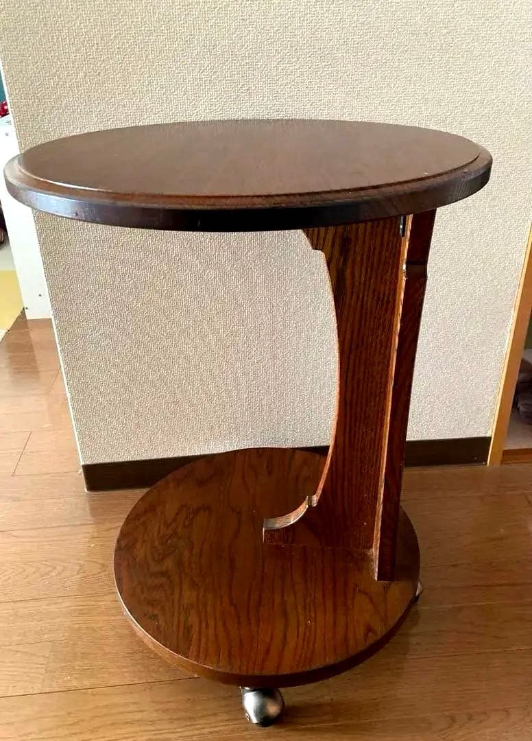 木製　サイドテーブル　丸　キャスター付き　日本製