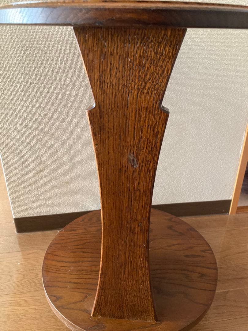 木製　サイドテーブル　丸　キャスター付き　日本製