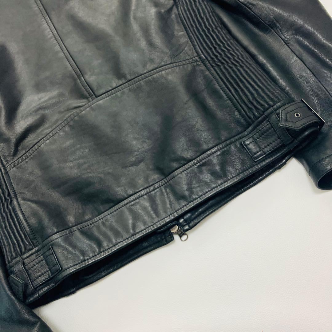 【希少サイズ】　JUNMEN シングルライダースジャケット　山羊革　本革　ベルト