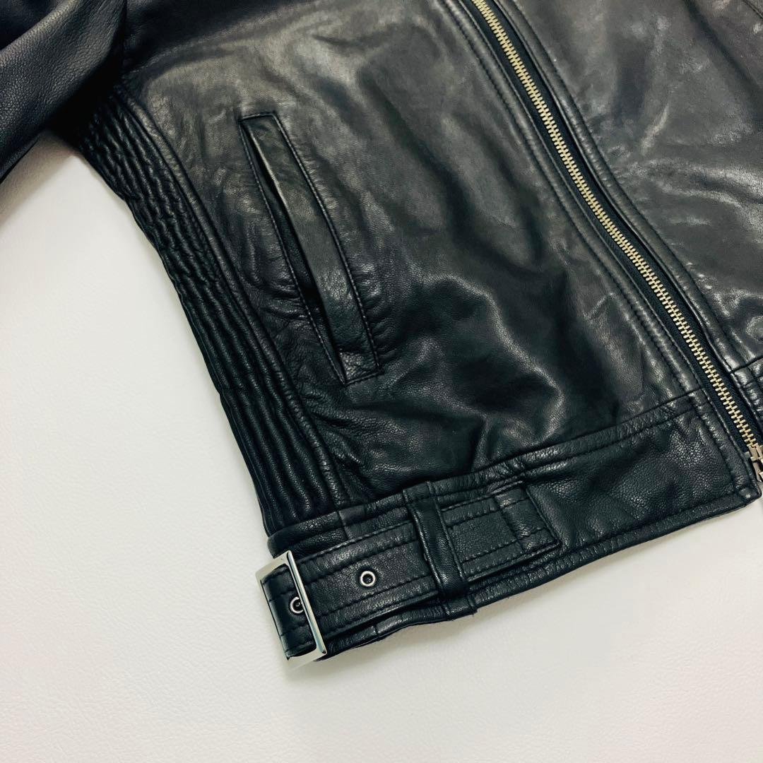 【希少サイズ】　JUNMEN シングルライダースジャケット　山羊革　本革　ベルト